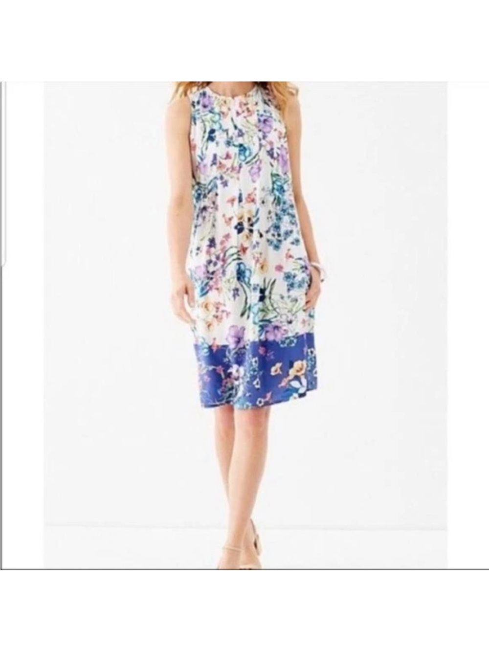 J. Jill Women’s White Blooming Floral Print Sleeveless Dress Size Large. Resort
